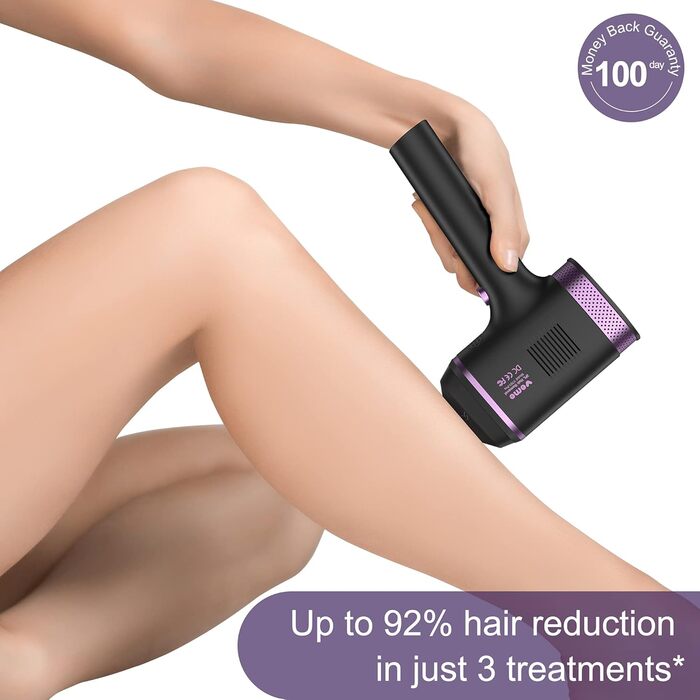 Пристрій для епіляції IPL з сапфіровим наконечником, охолодженням та 500 000 імпульсів світла. 2 насадки для обличчя, тіла, зони бікіні та пахв. Постійне видалення волосся. Violett