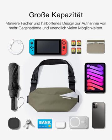 Сумка на плече Inateck, оливковий колір, водонепроникна, для чоловіків та жінок