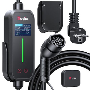 Raylix 2026 Neu 11kW Wallbox для електромобіля Typ 2 з кабелем 8-16A (3 фази), лічильником електроенергії, регулюванням струму та відтермінованим заряджанням + кабель CEE 16A - Typ 2 (5м)