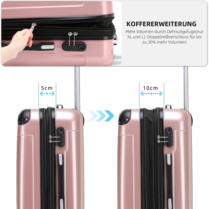 Чохол-валіза Beibye Hartschalen Koffer Trolley Rollkoffer Reisekoffer з полікарбонату (Рожеве золото, 76 см - 110 л)