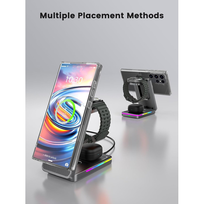 Магнітна бездротова зарядка 3-в-1 для Samsung Galaxy S26 Ultra, S25, Z Fold 7, Z Flip 7, Galaxy Watch Ultra/8/7/6 та Buds Pro 3 (Сірий)