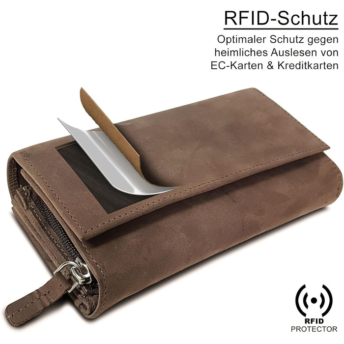 ROYALZ 'Orelia' Vintage Leather Wallet for Women - Large Portemonnaie (Wallet) with Many Compartments, RFID Blocker, Crossbody Wallet