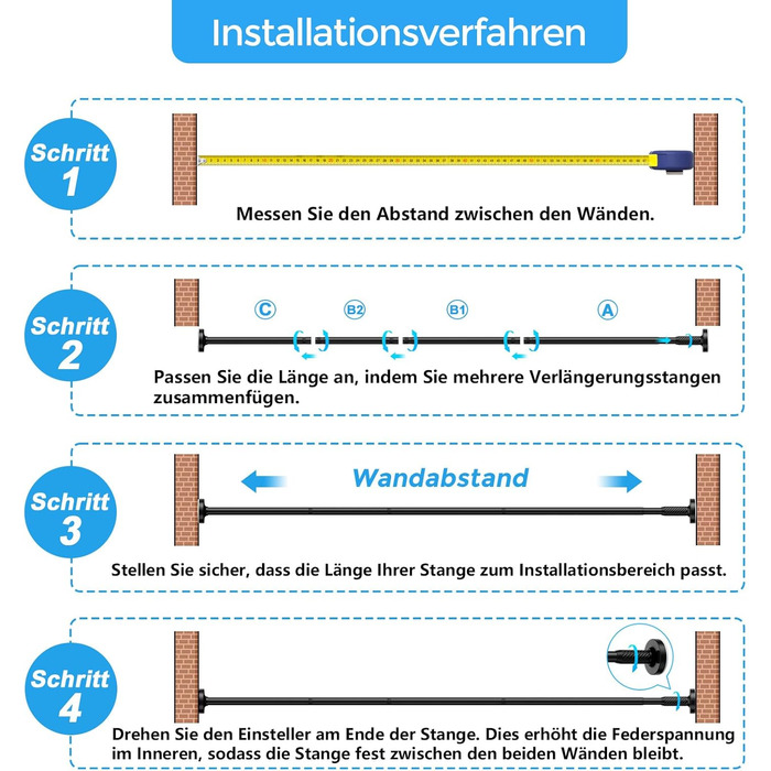 Штанга для штор без свердління AIZESI 100-230 см, Ø 25 мм, телескопічна - для вікон, душу, балкону (чорний)
