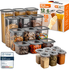 Набір контейнерів для зберігання продуктів 12 шт. з кришкою, BPA-Free, для круп, борошна, спецій, органайзер для кухні, герметичні контейнери для харчових продуктів (12 контейнерів + 6 дозаторів для спецій)
