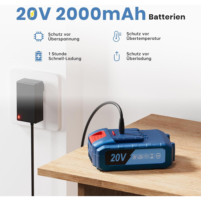 Акумуляторний шуруповерт-дрель 20V з набором аксесуарів 75 шт., 42Nm, 10мм, 2 швидкості, 25+1 момент, LED-ліхтар, для ремонту та DIY