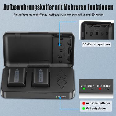 Запасний акумулятор JYJZPB NP-FW50 (2 x 1300mAh) з USB зарядним пристроєм та слотом для SD-картки для камер Sony Alpha A6000 A6300 A6400 A6500 ZV-E10 A7 A7 II A7R II A7SII A5000 A5100 NEX