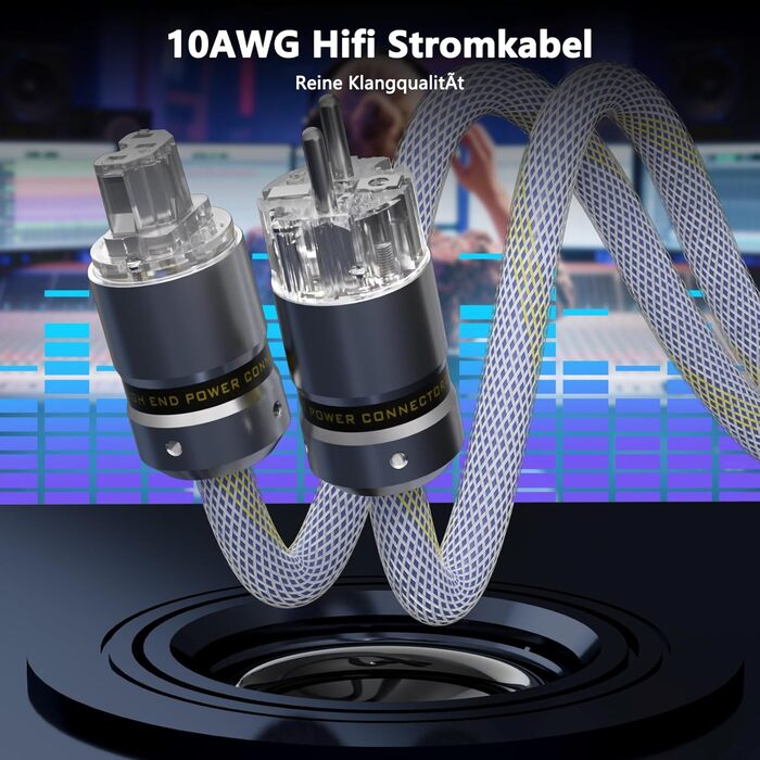 Audiофільний HiFi мережевий кабель живлення 10AWG з родієвим роз'ємом IEC320-C15, 125V/15A для підсилювача, сабвуфера та вінілового програвача, 1м