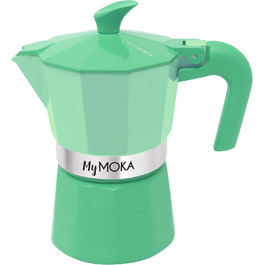 Steelmoka, Patented Moka Espresso Machine for stovetops including induction, 2-cup capacity, silver color, stainless steel coffee maker, dimensions 12 x 9 x 15.5 cm (3 cups, Emerald)