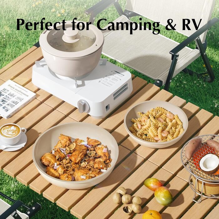 Набір посуду Redchef 16 предметів: каструлі та сковорідки з керамічним антипригарним покриттям, без PFAS, PFOA та PTFE. Підходить для кемпінгу, приготування їжі в духовці, бежевий колір.