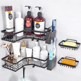 Полиця для душу без свердління, 5 шт. Організатор для ванної кімнати, Дзеркальна полиця для душу без свердління, Великий об'єм, Корзина для душу, Тримач для шампуню та гелю для душу для ванної кімнати та кухні (2 прямокутні + 2 для супів + 1 гребінець-організатор + органайзер для лез)