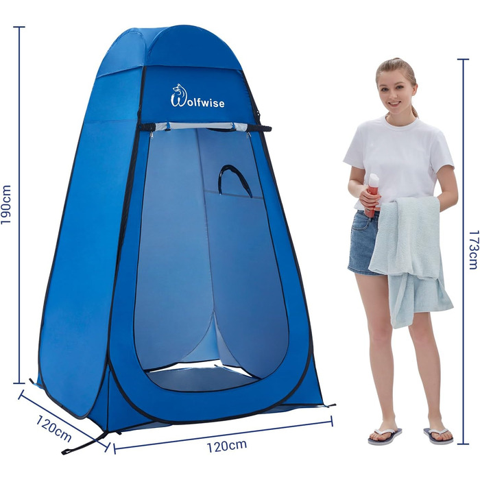 WolfWise Pop-Up Shower Tent with UV Protection - Portable Toilet & Changing Tent for Camping & Outdoor Use - Blue L