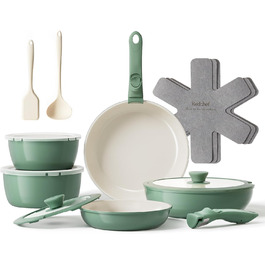 Набір посуду Redchef 16 предметів з антипригарним покриттям Ceramic, знімні ручки. Каструлі та сковорідки 18/20, 20/26, 26см. Підходить для всіх типів плит, духовка.