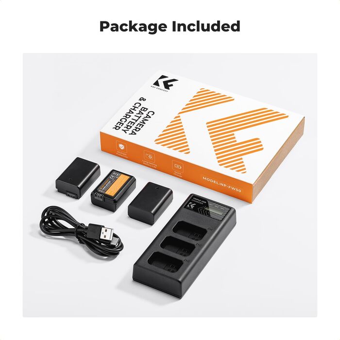 Акумулятор K&F Concept NP-FW50 1100mAh (3 шт.) з трьохслотним LCD зарядним пристроєм для Sony ZV-E10, Alpha A6000, A6300, A6400, A6500, A5000, A5100, a7, a7II, a7R, a7RII, a7S, a7SII