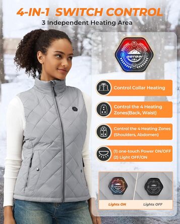 Жіночі грілки Heizwete з акумулятором 16000mAh 7,4V - 9 зон нагріву, 3 температурні режими, для активного відпочинку (сірий, S)