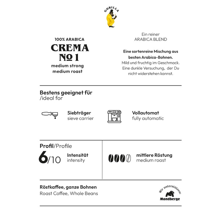 Кава в зернах Espresso Gorilla Crema No.1, темне обсмаження (dark roast), 1 кг (набір 2 шт)