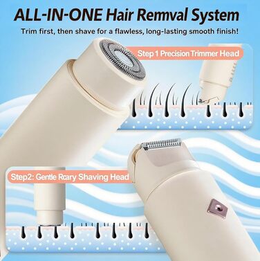 Електричний жіночий тример для тіла 2-в-1, IPX8, для бікіні-зони, обличчя та тіла, водонепроникний, для чутливої шкіри (білий)