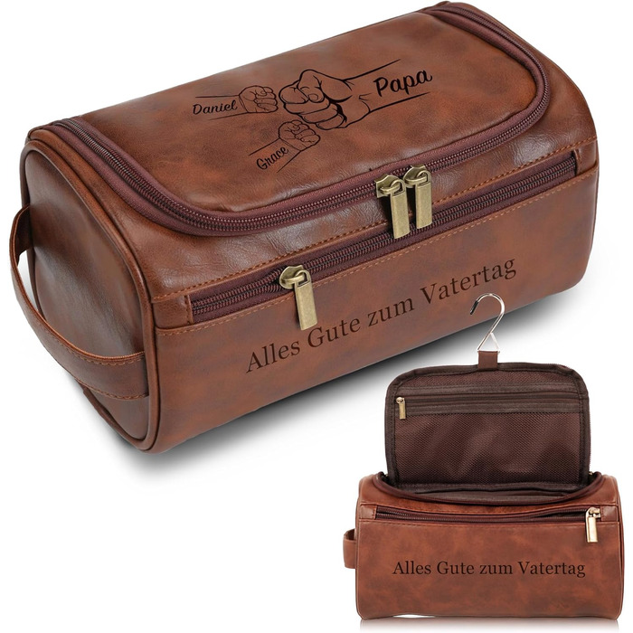 Чоловіча дорожня косметичка Easycosy з лазерним гравіюванням імені, шкіряна, для підвішування, стильна, ідеальна для подорожей, подарунок для тата, дідуся, колеги, на день Святого Миколая, червоно-коричнева