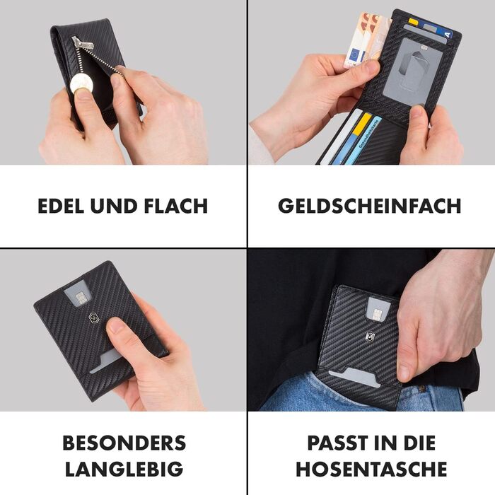 Портмоне ZNAP® Slim Wallet: картхолдер для чоловіків з RFID захистом (Flapp Carbon, 8 карт)