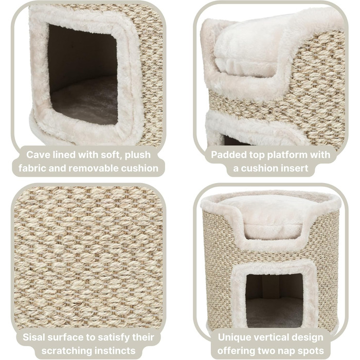 Котячий будиночок TRIXIE Ria, 37 см, сірий/натуральний – когтеточка для котів з лежаком, зручний та стабільний