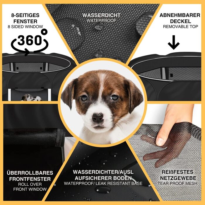All Pets United Playpen - Large Pet Enclosure for Dogs, Cats, Rabbits & Small Animals - Indoor/Outdoor Use (Black & Beige)