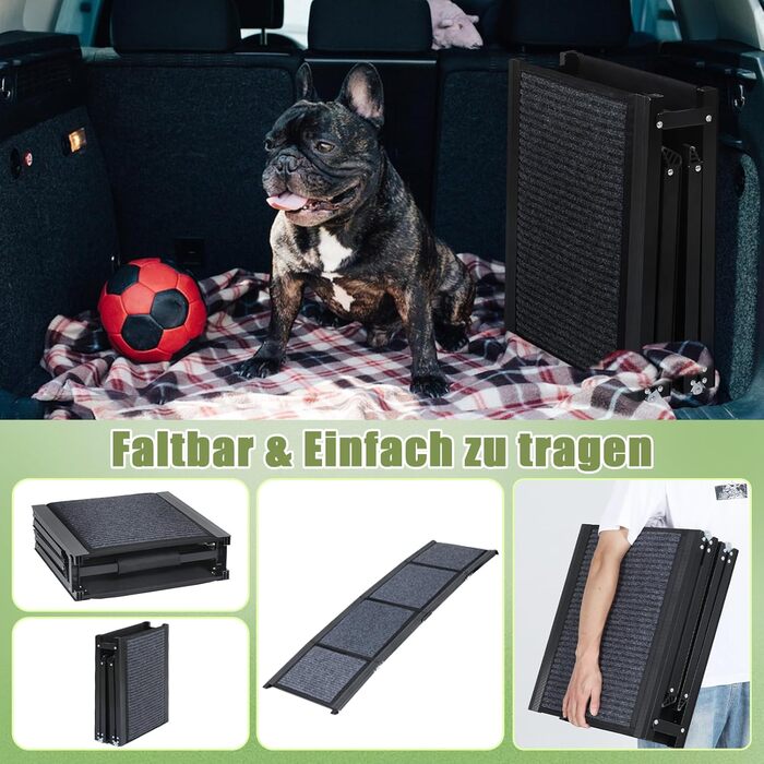 Рампа для собак SMONTER 180 см, автоскладана, з високоякісним покриттям, для легкових, вантажних автомобілів та SUV. Підходить для великих та середніх собак, чорного кольору.