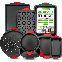 Набір форм для випічки NutriChef 8 шт. з антипригарним покриттям, включає: кексова форма, форма для піци, роз'ємна форма та інше. Підходить для духовки, миється в посудомийній машині, можна складати. Без PFOA, PFOS та PTFE.