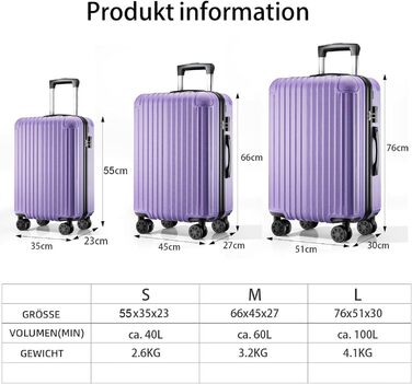 Набір валіз 3 в 1, жорсткий корпус, темно-зелений (з темно-зеленим та світло-фіолетовим)