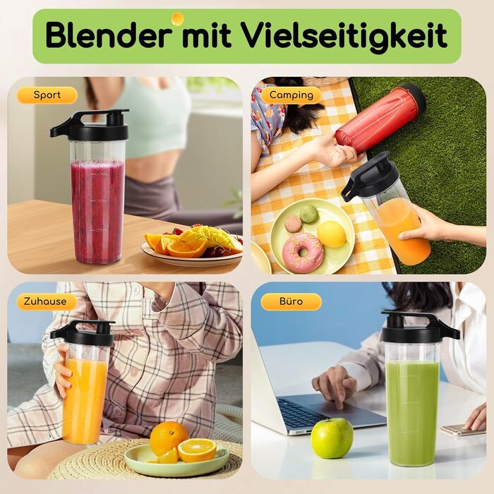 Блендер Aigostar для смузі, Mini Standmixer, 600W, 2 пляшки 800мл з кришкою, 2 швидкості + імпульсний режим, подрібнення льоду, пляшка Tritan, без BPA. Baron