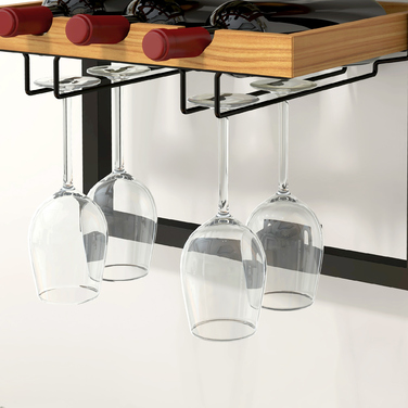 HOMCOM Wall-Mounted Wine Rack with 5 Tiers, Stackable Wine Bottle Holder, Wine Stand for 15 Bottles and 4 Glasses, Pine Wood, Steel, for Kitchen, Dining Room, Bar, Brown | Aosom
