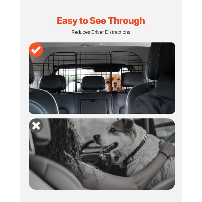 Автобар'єр для собак VEVOR: регульована перегородка, сітка для автомобіля (968 x 405 мм), захист заднього сидіння, універсальний бар'єр для SUV, позашляховиків, вантажівок (складний, 98-162 см * 40 см)