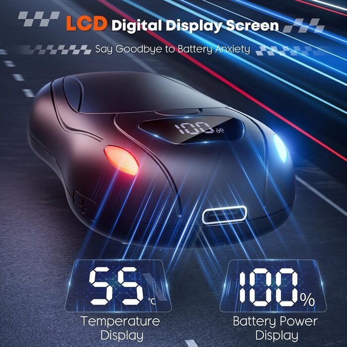 Електричний гріє для рук 2 шт., 12000 мАг, з магнітною двосторонньою системою підігріву та цифровим індикатором температури та заряду батареї, для відпочинку на природі/кемпінгу, чорний