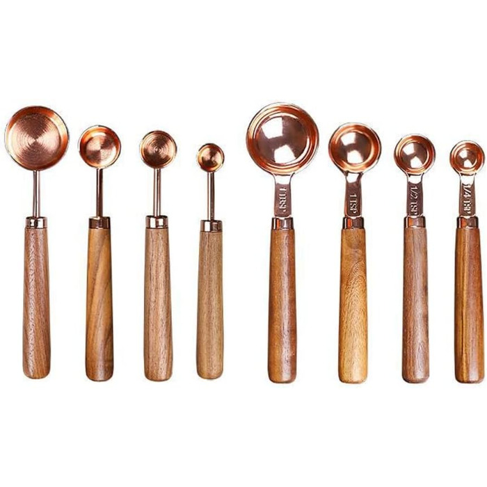 Wooden-handled measuring spoon, copper-coated, measuring cup, kitchen utensils, mixing scale, measuring spoon set
