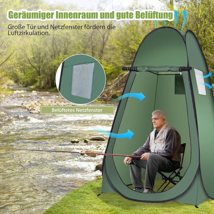Намет для душу GYMAX, переодягання, туалет, кемпінг, 120x120x190 см, мобільний, зелений