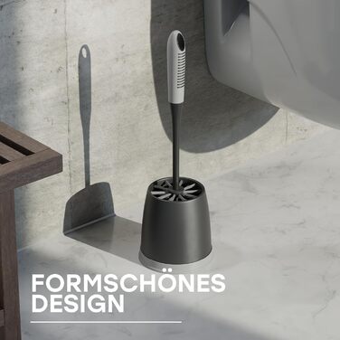 Набір для туалету SAVEGA: щітка для унітазу з інноваційною структурою щетинок та зручним тримачем. Сучасний дизайн, матовий чорний/сірий колір.