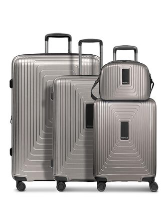 Набір пластикових валіз REDOLZ з косметичкою, 4 предмети, Coffee Grey Metallic