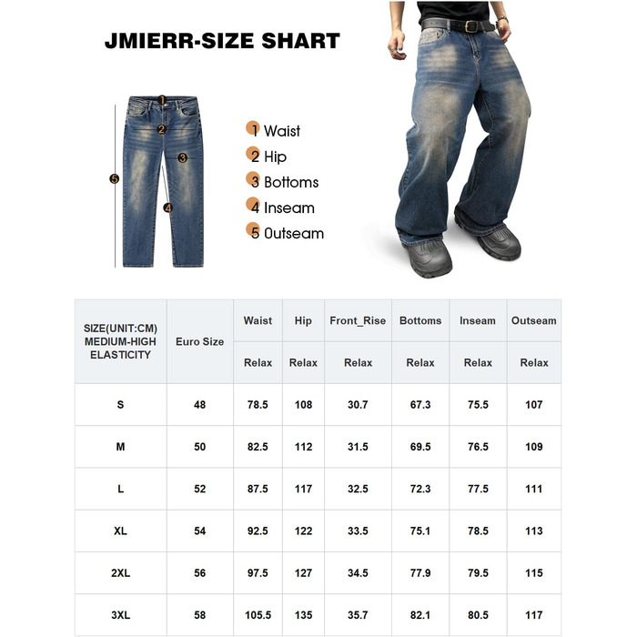 Чоловічі широкі джинси JMIERR Baggy Y2K Denim Streetwear Raw Loose Fit Hip Hop XXL темно-сині