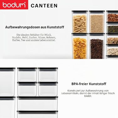 Набір контейнерів для зберігання Bodum CANTEEN 12 шт. з чорними кришками, BPA-free, для мийки в посудомийній машині, прозорі, штабельовані