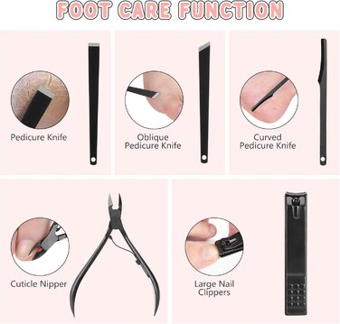 Набір для манікюру 19 предметів: професійний ніж для обрізання нігтів з нержавіючої сталі, чорний шкіряний футляр, портативний набір для догляду за нігтями для подорожей або дому, подарунок