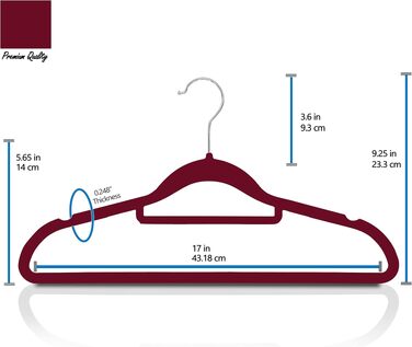 Вешалки для одягу GVTECH оксамитові протиковзкі, 50 шт, з підвісом для краваток та поворотним гачком 360°, економія місця, 45 см, винно-червоні