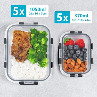Набір контейнерів для їжі Igluu Meal Prep (10 шт.) – Borosilikatglas, BPA-free, мікрохвильова піч, морозильна камера, посудомийна машина, 370 & 1050 мл