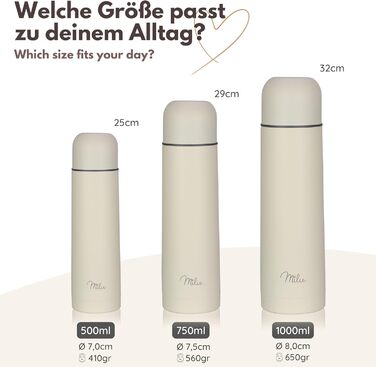 Термос Milu з нержавіючої сталі, ізольована пляшка для напоїв, 750 мл, 100% без витоку, подвійні стінки, колір Buttercream