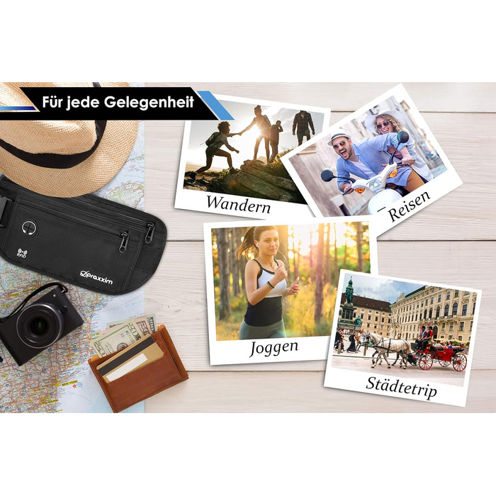 Поясна сумка для чоловіків та жінок - ЕКСТРА ПЛАСКА - для телефонів до 7 дюймів - ідеальна для спорту, подорожей та бігу. Чорна, стильна