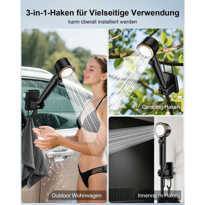 Портативна кемпінгова душ AUTOPkio з акумулятором 8000mAh, насосом та дисплеєм. IPX8, водонепроникна для відпочинку на природі, миття авто та домашнього використання. Чорний колір