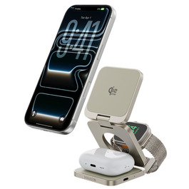 Зарядний пристрій 3-в-1 LULULOOK Ultra Kompakt Qi2.2 25W MagSafe для iPhone 17/16, Apple Watch та AirPods, GaN 45W, Титан