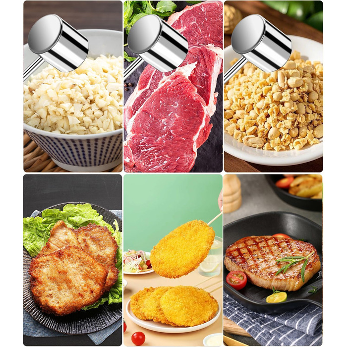 Fleischhmmer Bixury 27 см з нержавіючої сталі: подвійний молоток для м'яса з ребристою поверхнею для шніцелів, котлет, стейків, яловичини, свинини, курки (срібний)