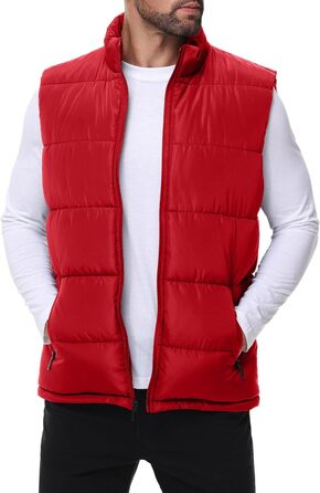 Чоловіча пухова жилетка, водовідштовхувальна, без рукавів, зі стійким коміром, на блискавці, для зими, теплий верхній одяг (XXL, Червоний/Подорож, однотонна (Getaway Solids))
