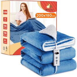 Електрична ковдра Mia&Coco з автовимкненням, 180x200 см, 10 рівнів нагріву, таймер до 9 годин, захист від перегріву, блакитна