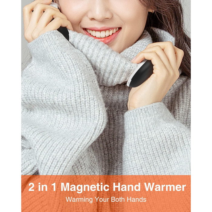 Jonwall Електричний підігрівач рук 2 шт. 5000mAh, перезаряджуваний, магнітний, USB Powerbank, подарунок для жінок та чоловіків, чорний
