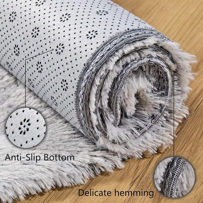 М'який килим Aujelly для спальні, пухнастий, з бахромою, кольоровий батик, 120 x 160 см, темно-сірий