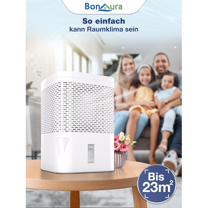 Зволожувач повітря BonAura® без струму до 23 м² | 360° вентиляція | Для дому та квартири | З виливом та 5 гранул по 680г | Захист від плісняви та неприємних запахів